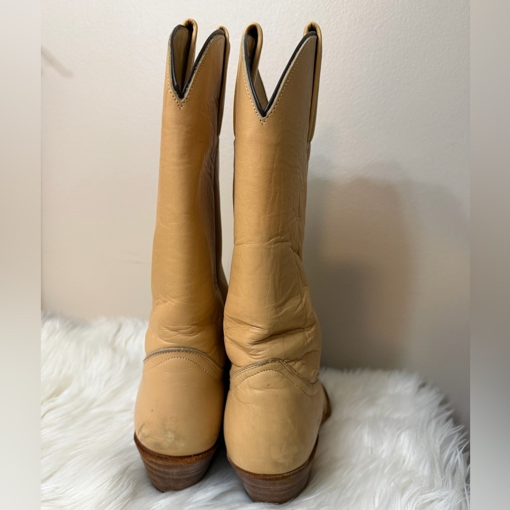 VTG Frye 2308 Western Cowboy Boots Beige Cream Tan size 9.5 Made In USA - Picture 8 of 11